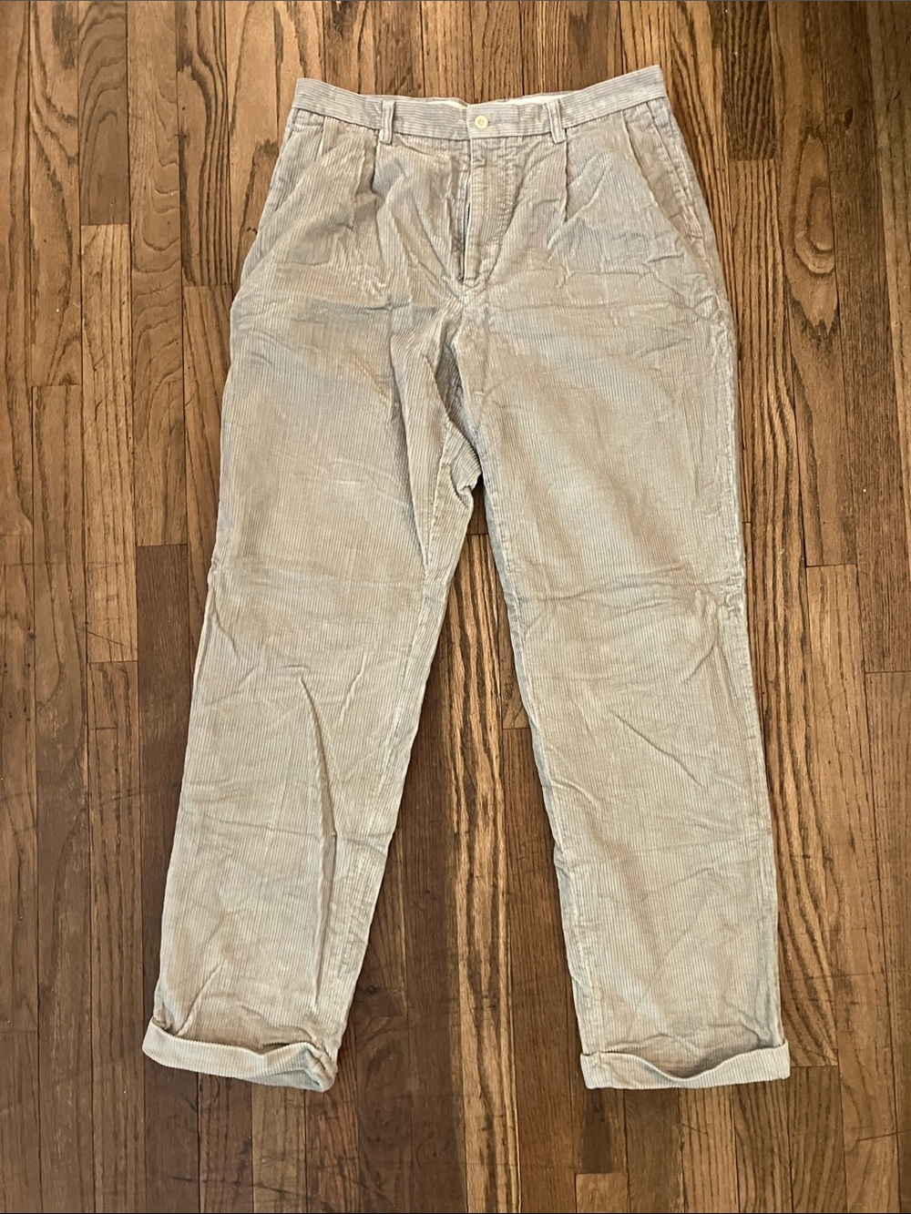 Nautica Light Gray Pleated Corduroy Pants - Straight Leg